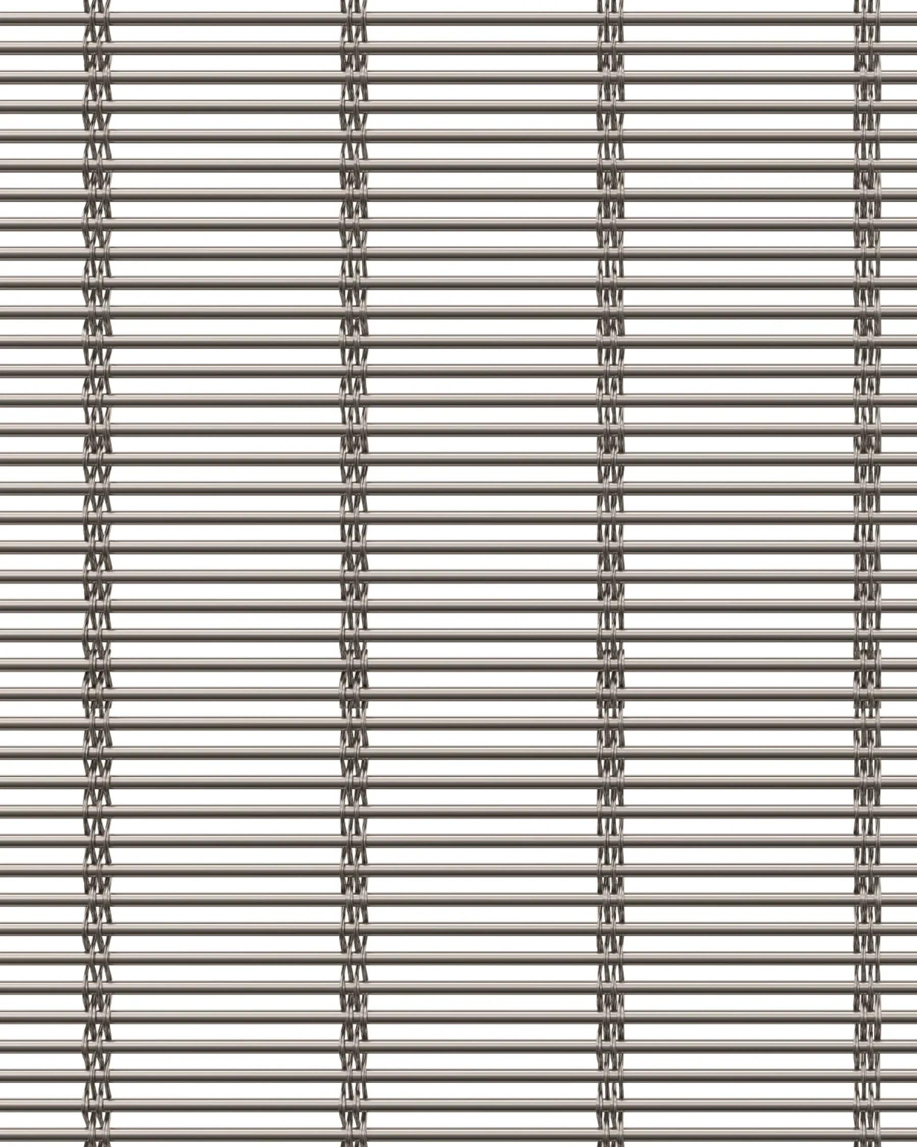 Close-up view of Aalto Mesh model in stainless steel by Codina Architectural. A woven wire pattern designed with four cables and one rod, ideal for facades, banisters, and various applications. Primarily made in stainless steel, with other combinations available.