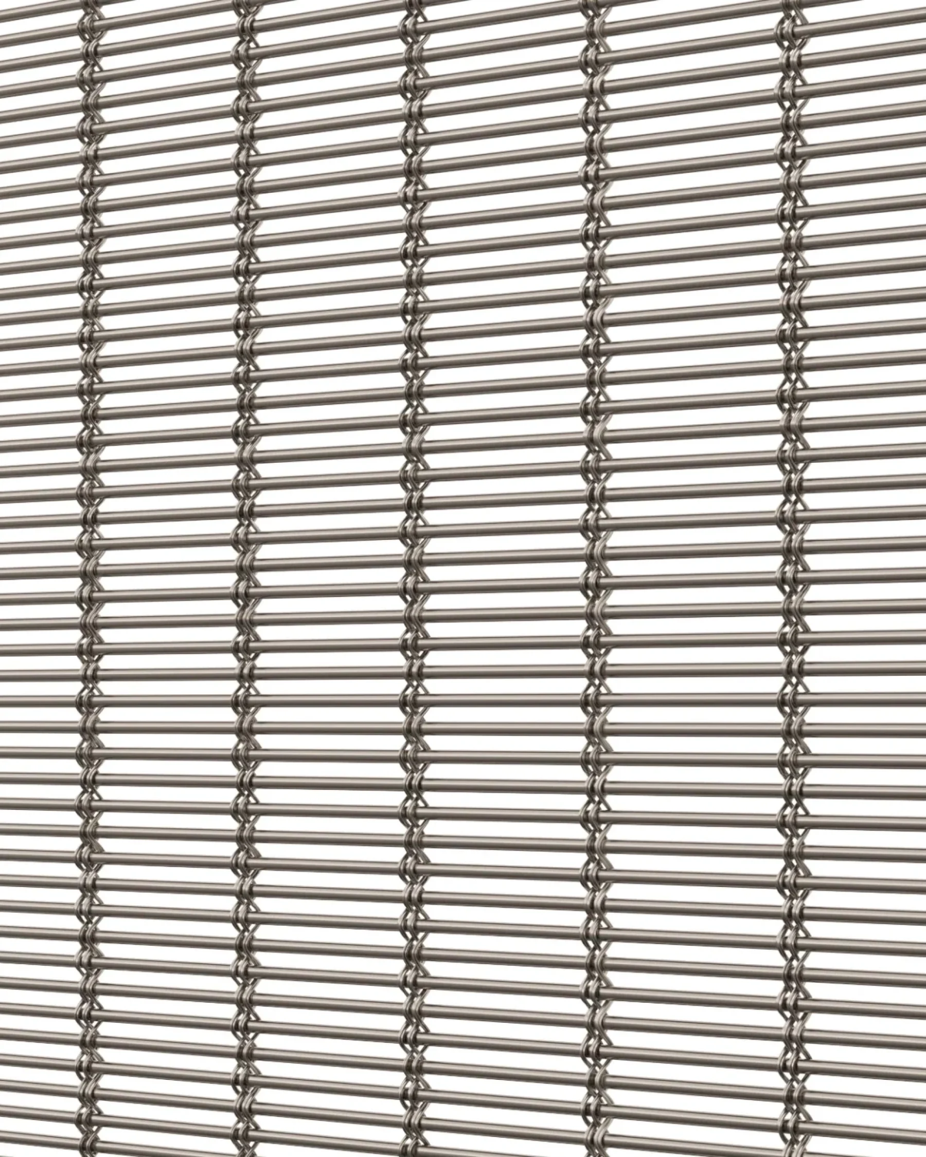 Perspective view of Aalto Mesh model in stainless steel by Codina Architectural. Featuring a woven wire pattern with four cables and one rod, ideal for facades, banisters, and various applications. Offers versatility with multiple material finishes.