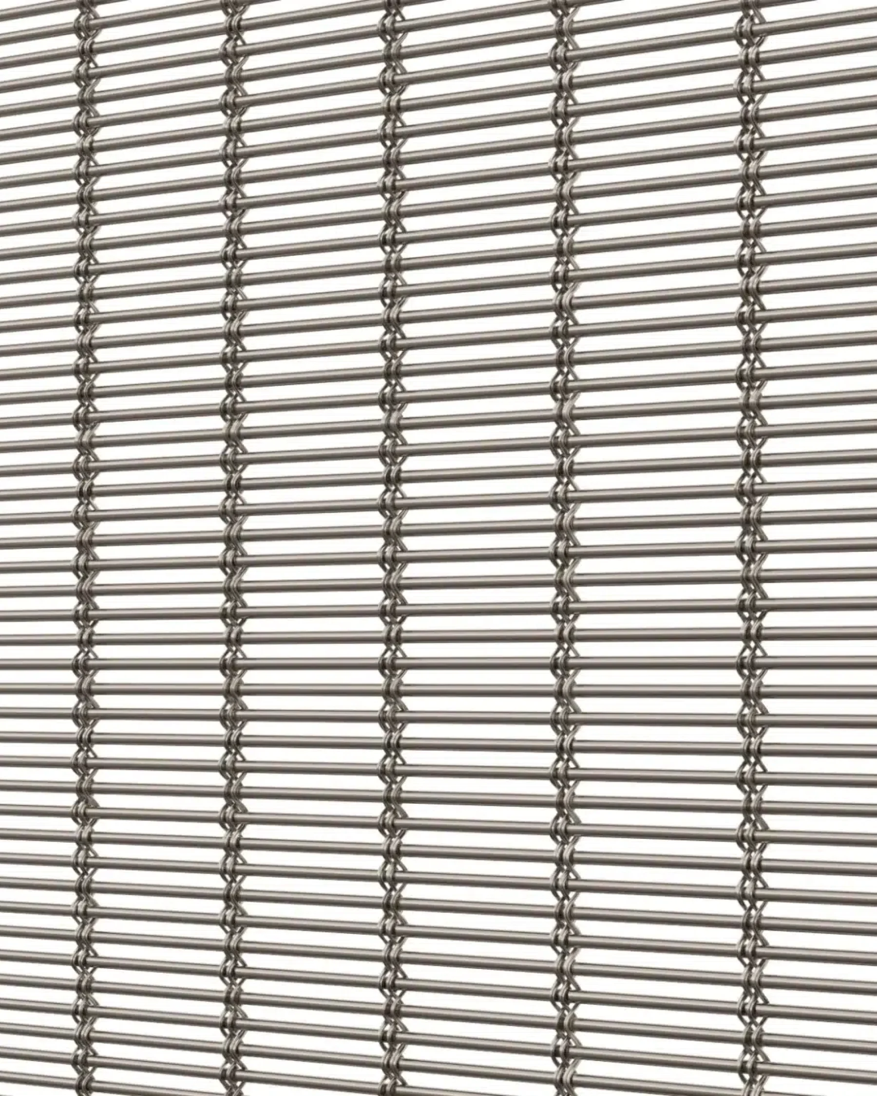 Perspective view of Aalto Mesh model in stainless steel by Codina Architectural. Featuring a woven wire pattern with four cables and one rod, ideal for facades, banisters, and various applications. Offers versatility with multiple material finishes.